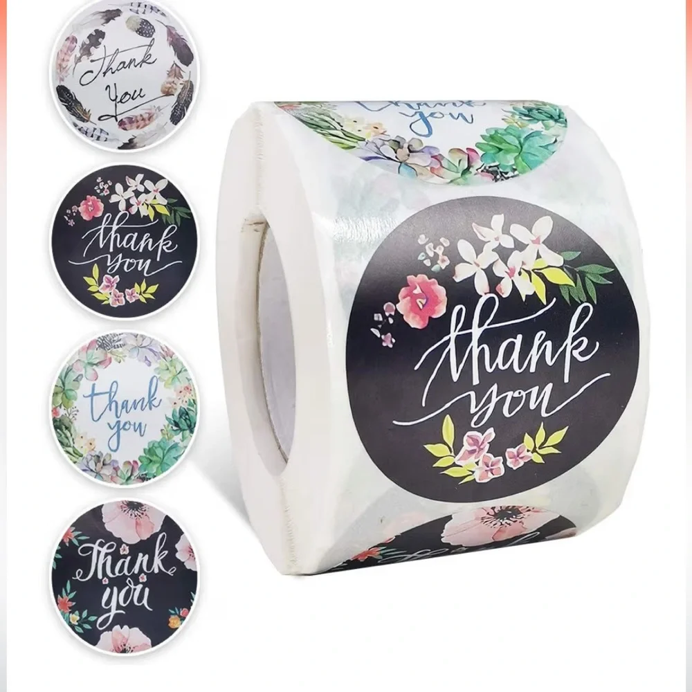 New! FloralThank You Stickers Pack of 50 Small One Inch